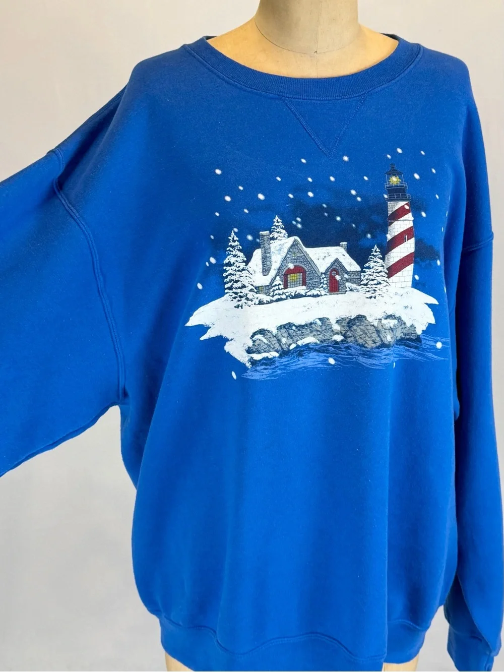 VINTAGE‎ 80s 90s lighthouse winter Christmas graphic crewneck sweatshirt sweater